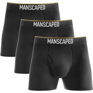 imageMANSCAPED Boxers 20 Mens Premium AntiChafe Athletic Performance Boxer Briefs Tagless with Signature Jewel PouchThe Triple Black Pack 3pack