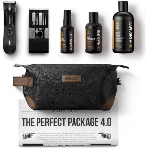 imageMANSCAPED Perfect Package 40 Kit Contains The Lawn Mower 40 Electric Trimmer Ball Deodorant Body Wash Performance SprayonBody Toner Four Piece Luxury Nail Kit Toiletry Bag 3 Shaving Mats
