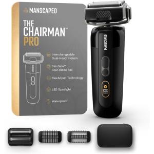 imageMANSCAPED The Chairman PRO Mens Electric Foil Face Shaver  Two Interchangeable Blade Heads SkinSafe FourBlade Foil ampamp Stubble Trimmer USBC Wireless Compatible Charging Gentle on NeckThe Chairman PRO
